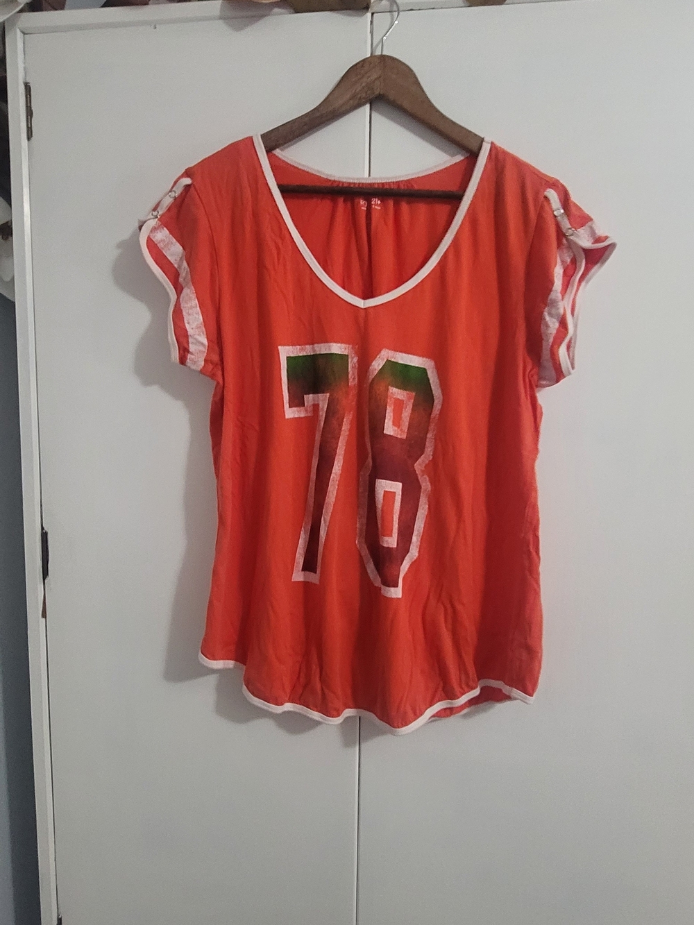 Forever 21 Orange Jersey Tee with White Trim and '78' Graphic